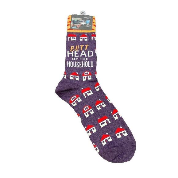 BlueQ Funny Men's Crew Novelty Socks Butthead Of The House Fits Shoe 7-12 - Picture 1 of 4
